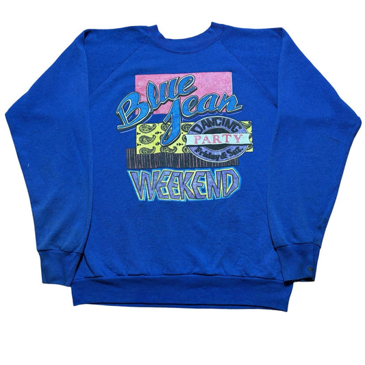 Vintage 80s Blue Jean Dancing Party Weekend Fraternity Crewneck Sweatshirt XL