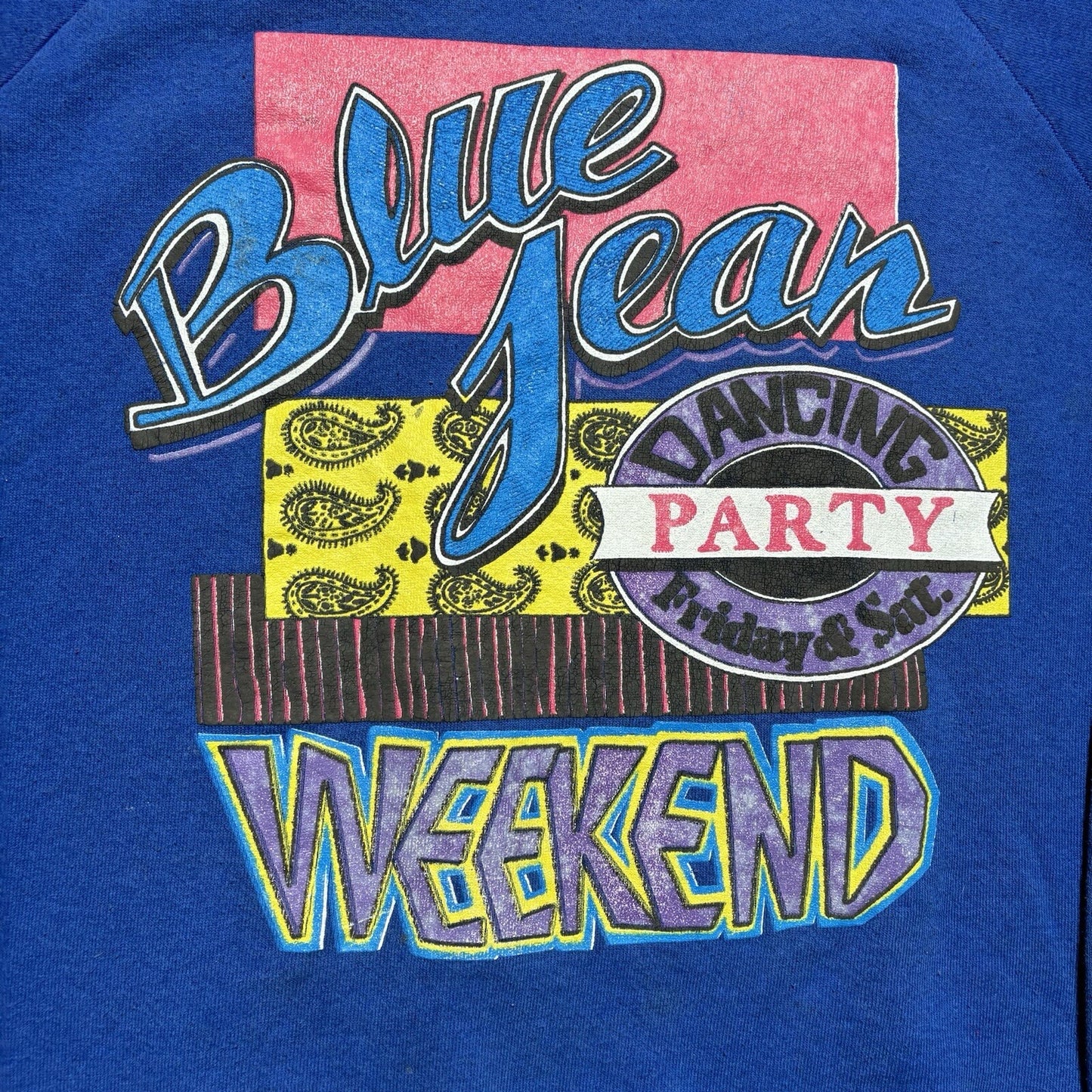 Vintage 80s Blue Jean Dancing Party Weekend Fraternity Crewneck Sweatshirt XL