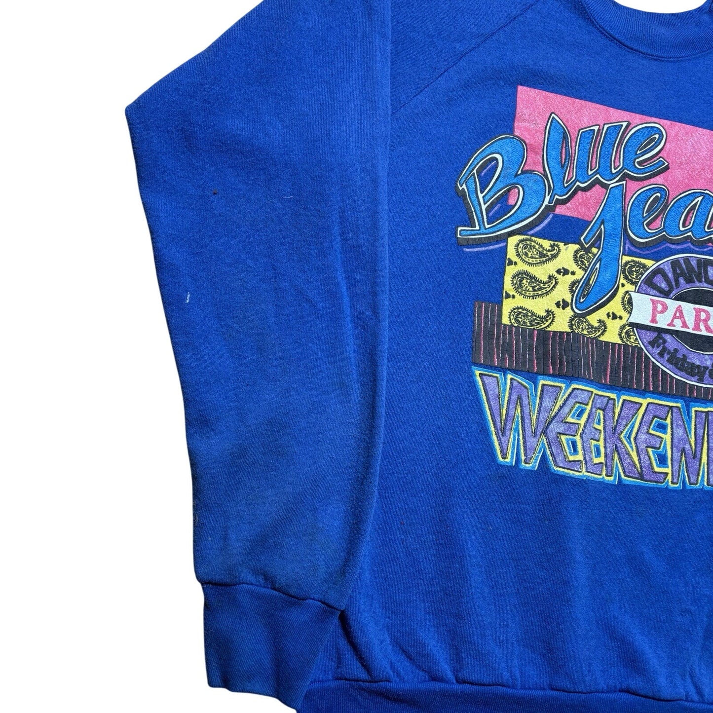 Vintage 80s Blue Jean Dancing Party Weekend Fraternity Crewneck Sweatshirt XL