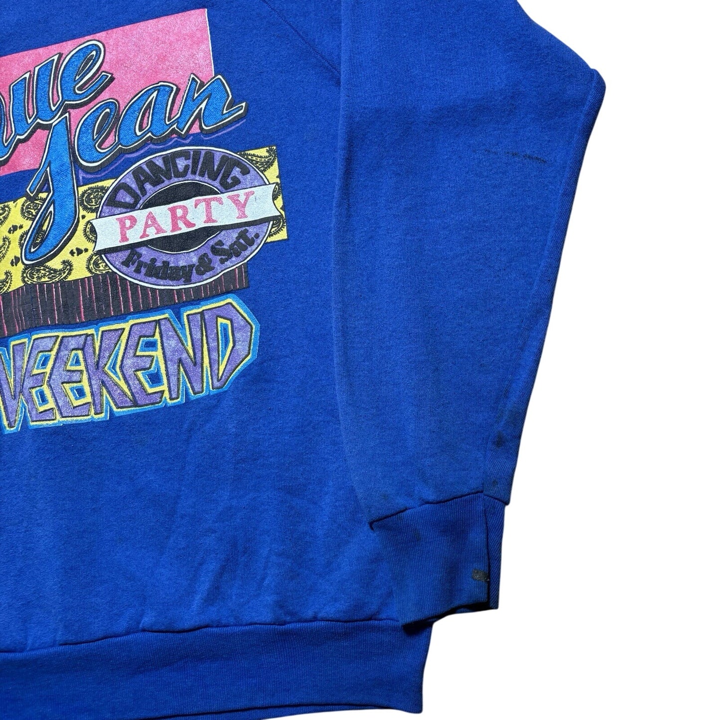 Vintage 80s Blue Jean Dancing Party Weekend Fraternity Crewneck Sweatshirt XL
