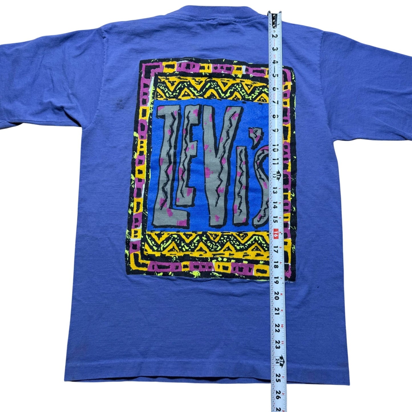 Vintage 1991 Levi's Neon Tribal Aztec Southwestern T-Shirt USA Made Youth Large