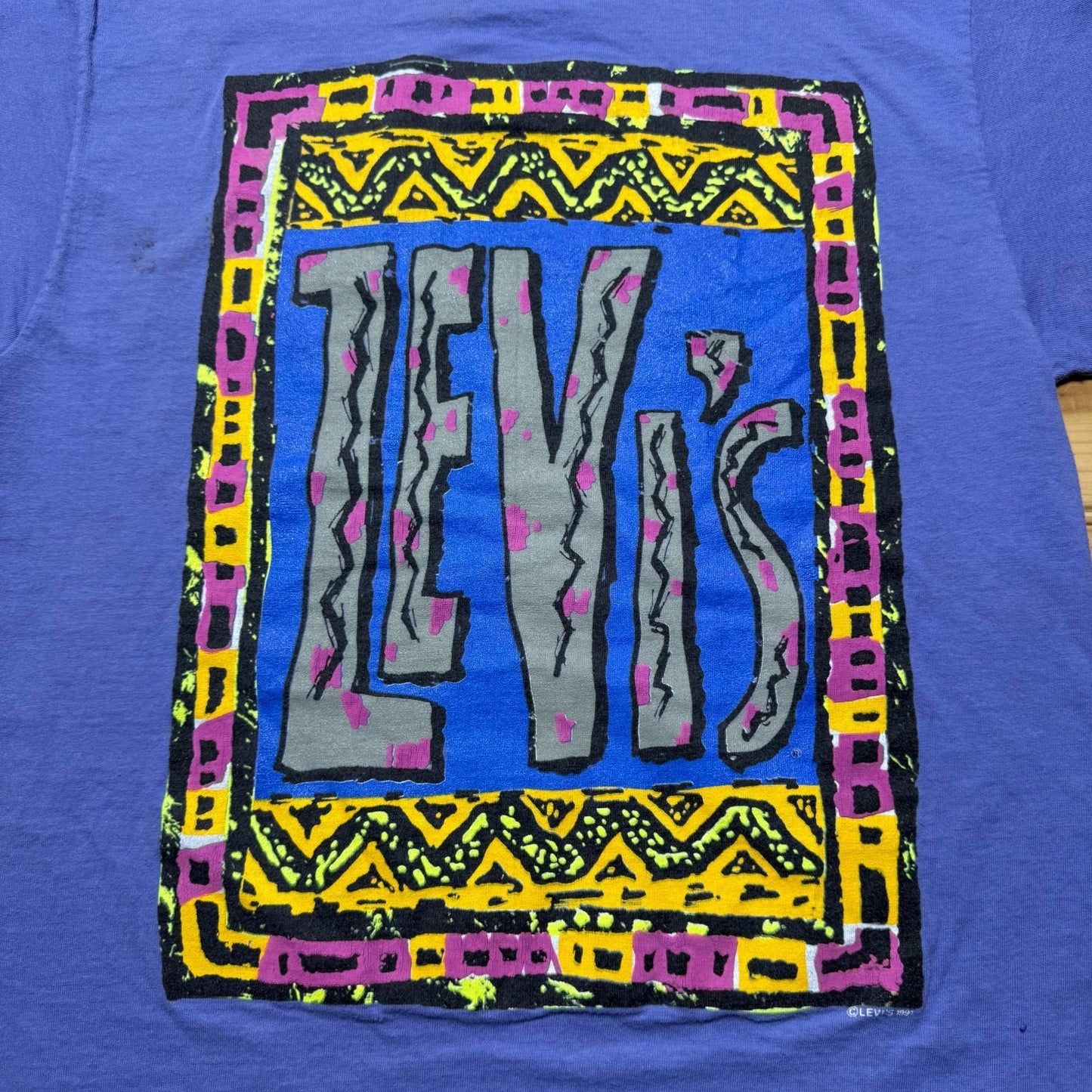 Vintage 1991 Levi's Neon Tribal Aztec Southwestern T-Shirt USA Made Youth Large