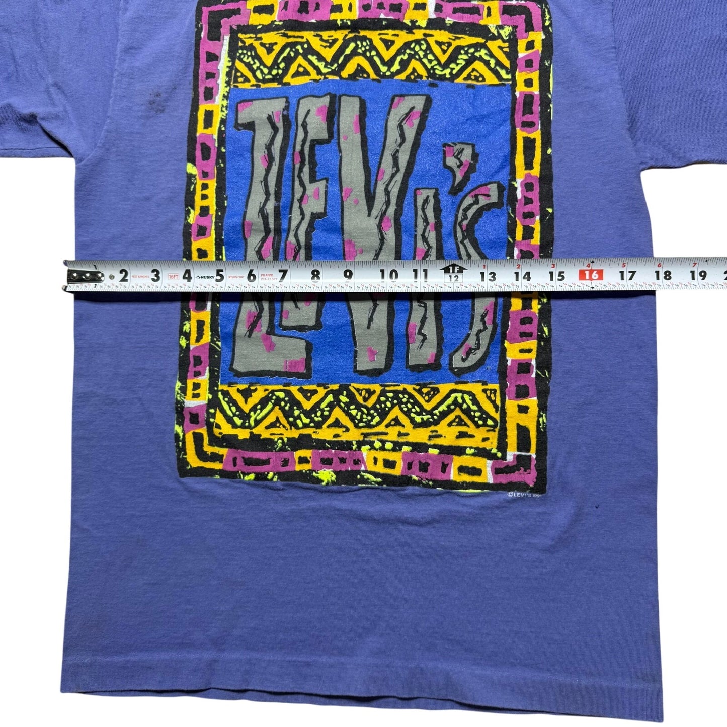 Vintage 1991 Levi's Neon Tribal Aztec Southwestern T-Shirt USA Made Youth Large