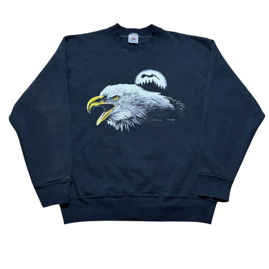 Vintage 90s Bald Eagle Wildlife Moon C.J. Conner Sweatshirt USA Made Size Medium