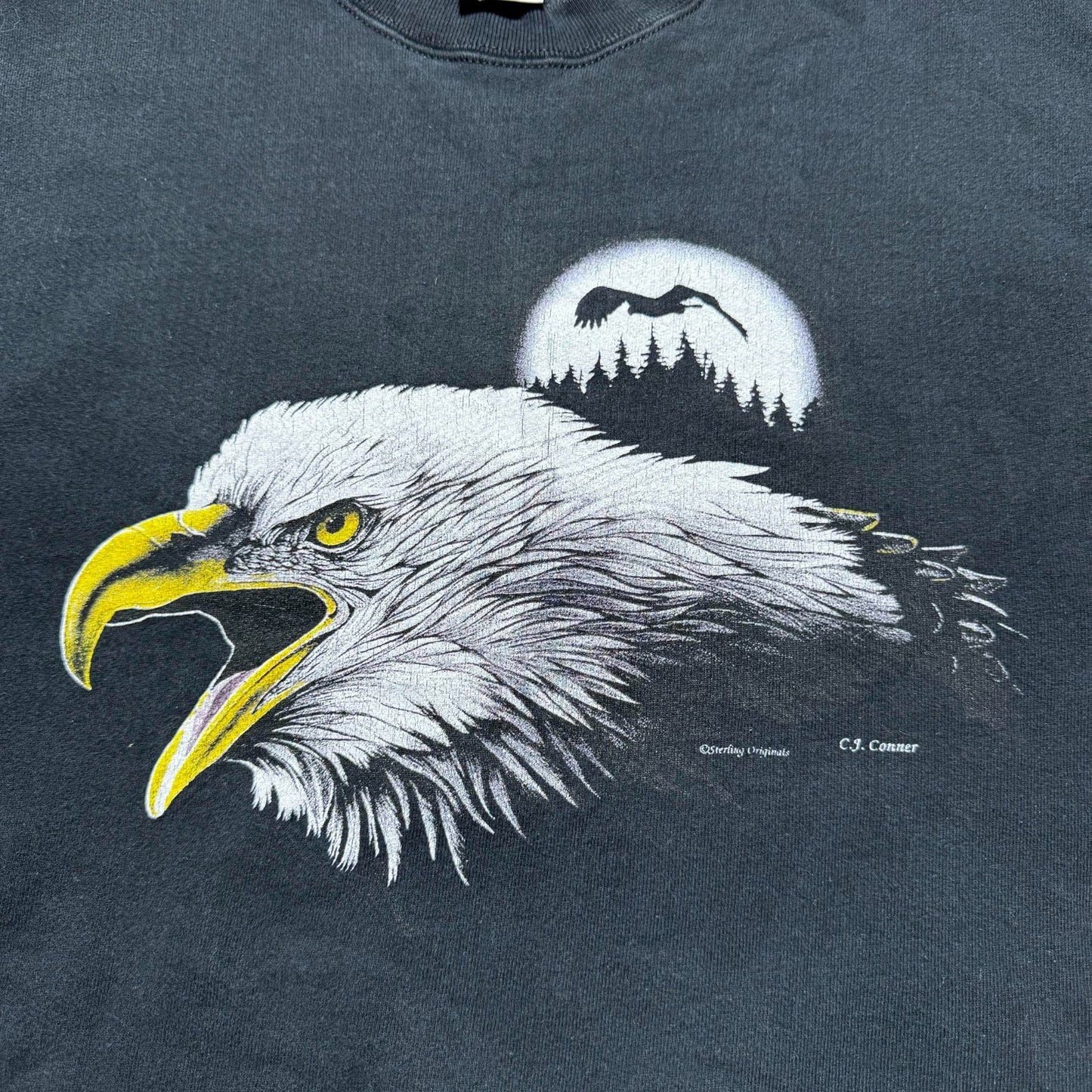 Vintage 90s Bald Eagle Wildlife Moon C.J. Conner Sweatshirt USA Made Size Medium