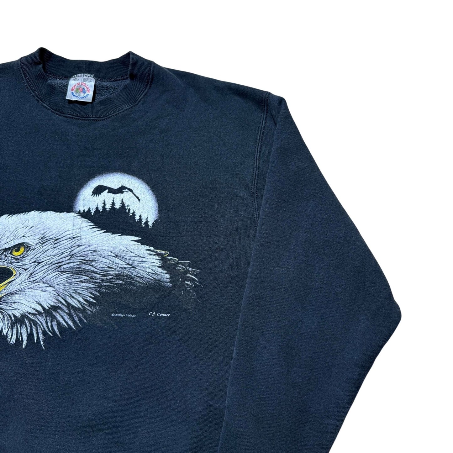 Vintage 90s Bald Eagle Wildlife Moon C.J. Conner Sweatshirt USA Made Size Medium
