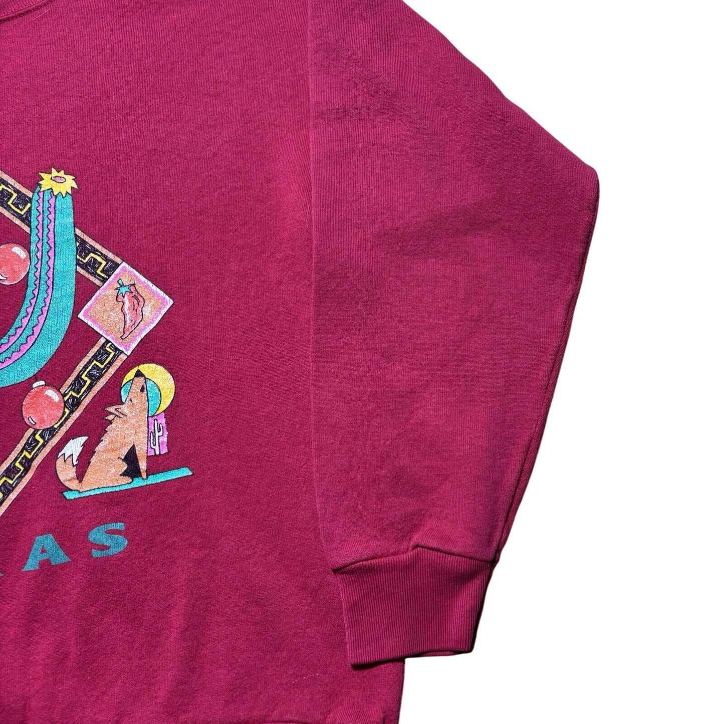 Vintage 80s Texas Native Art Cactus Chili Pepper Coyote Crewneck Sweatshirt L