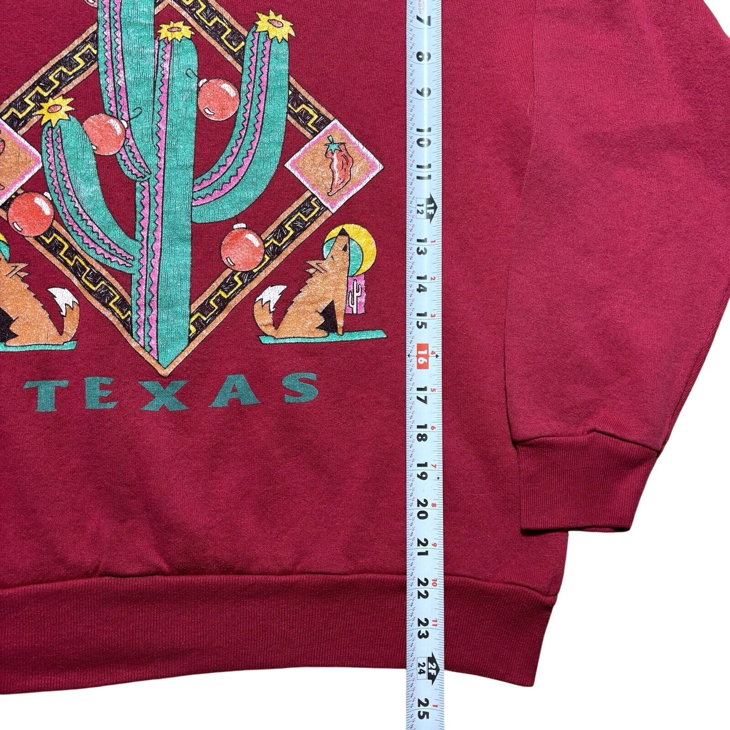 Vintage 80s Texas Native Art Cactus Chili Pepper Coyote Crewneck Sweatshirt L
