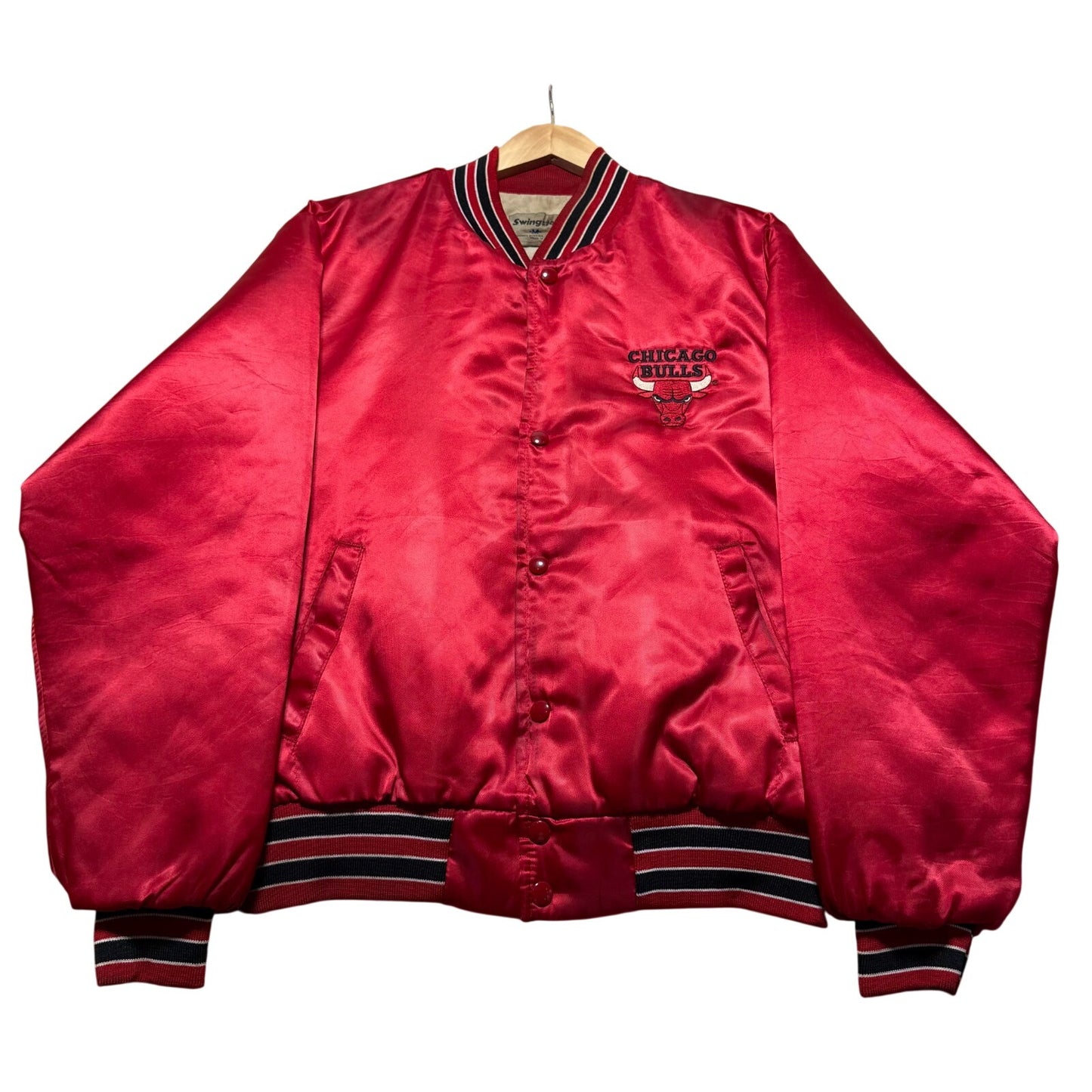 Vintage 80s Chicago Bulls NBA Basketball Satin Bomber Jacket USA Made - Medium