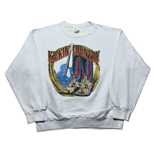 Vintage 90s Airwaves Kicking Country Western Cowboy Boots Sweatshirt Size Large