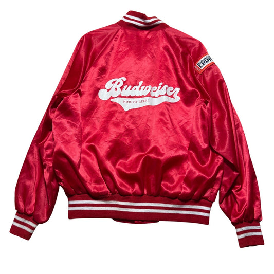 Vintage 90s Budweiser Beer Nylon Huron SD Satin Bomber Jacket USA Made - Large