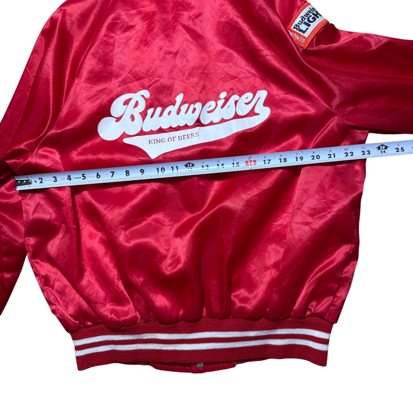 Vintage 90s Budweiser Beer Nylon Huron SD Satin Bomber Jacket USA Made - Large