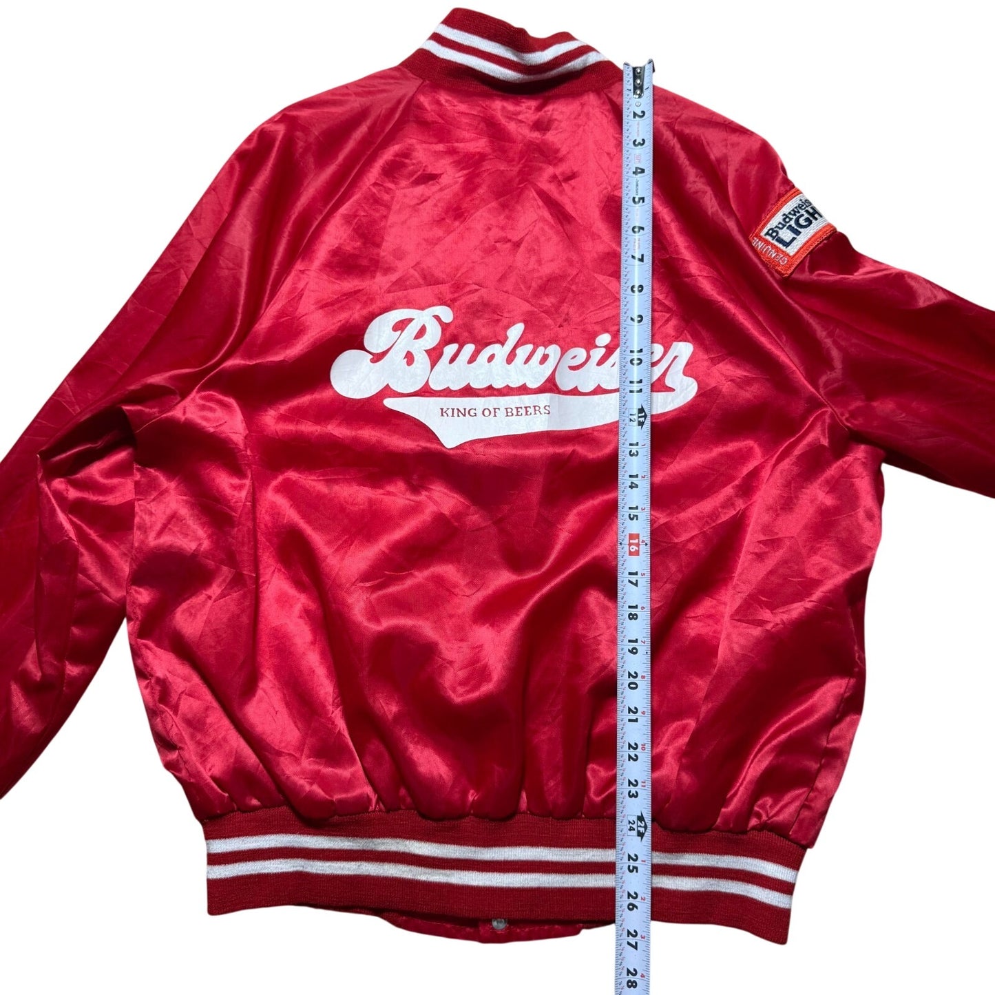 Vintage 90s Budweiser Beer Nylon Huron SD Satin Bomber Jacket USA Made - Large