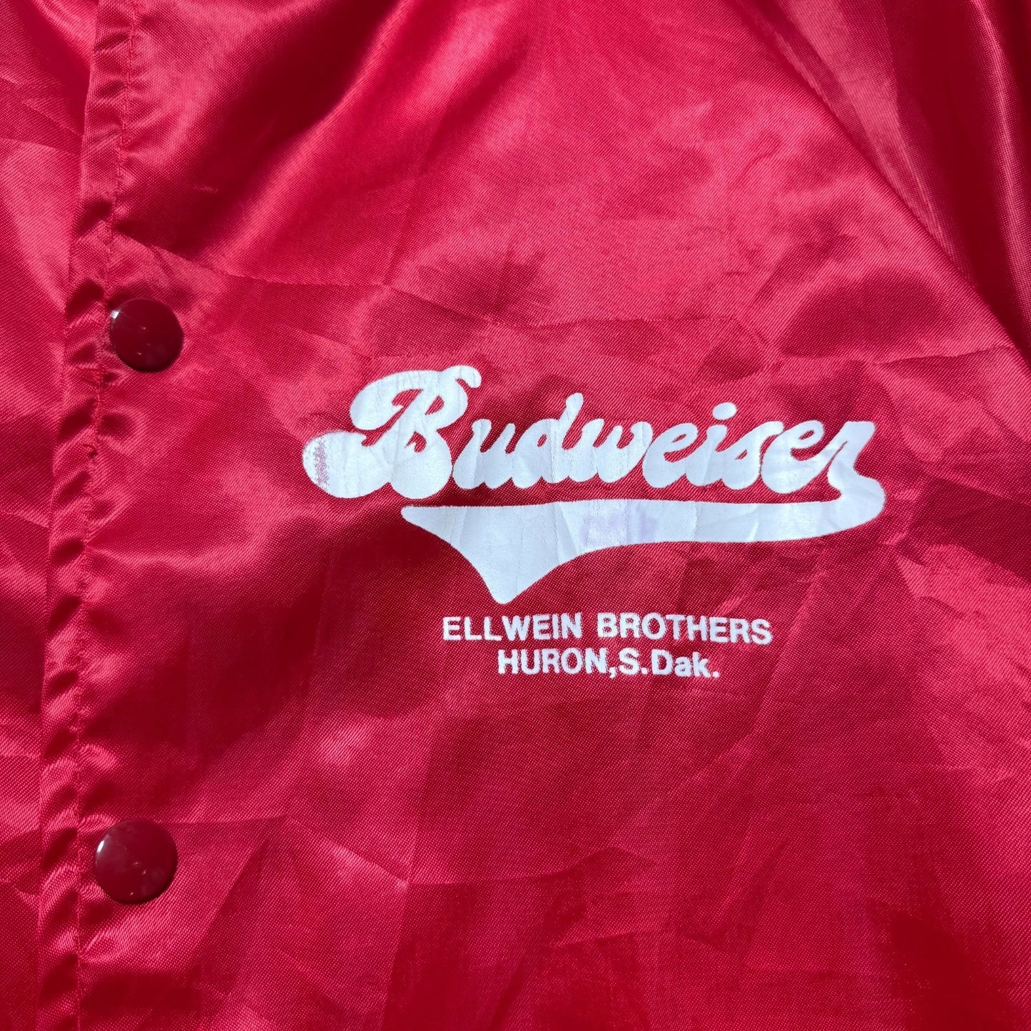 Vintage 90s Budweiser Beer Nylon Huron SD Satin Bomber Jacket USA Made - Large