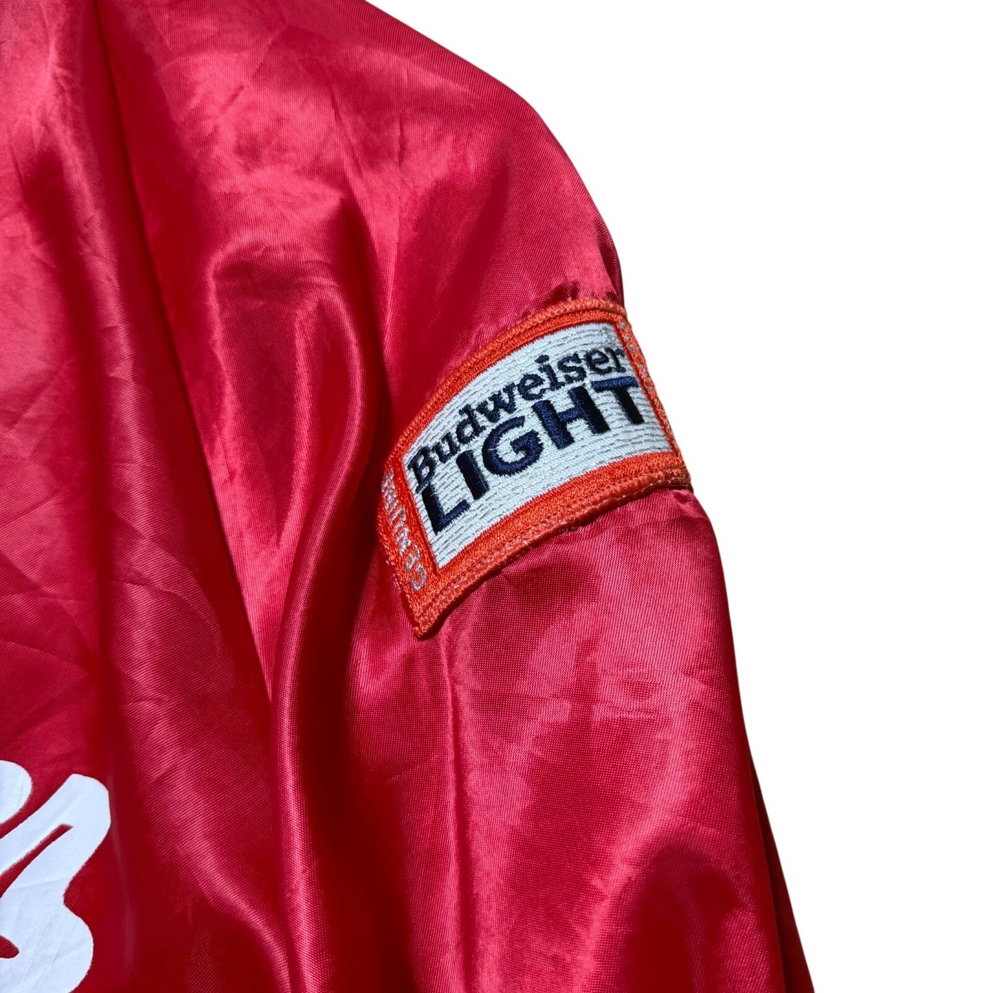 Vintage 90s Budweiser Beer Nylon Huron SD Satin Bomber Jacket USA Made - Large