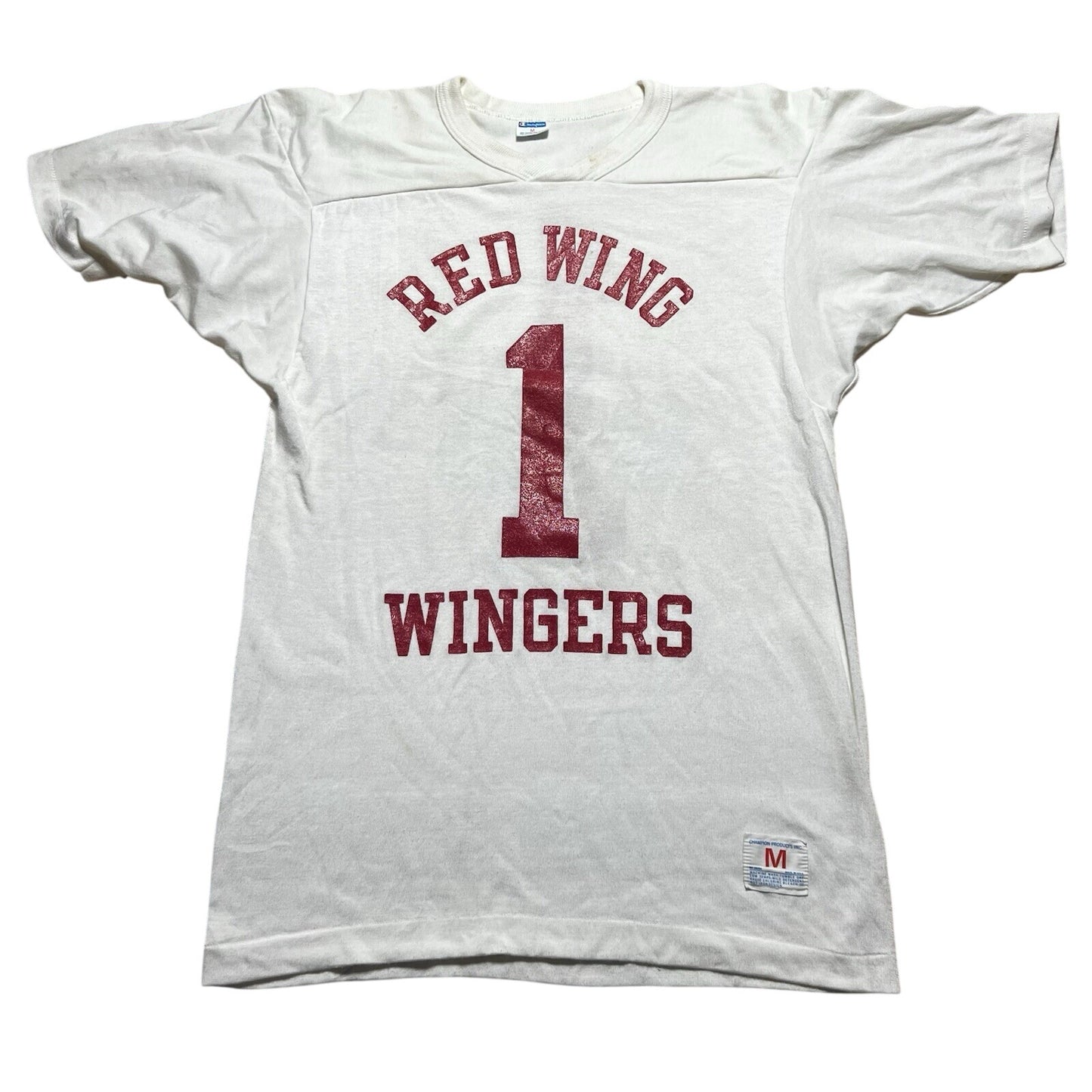 Vintage 70s Champion Blue Bar Red Wing Wingers #1 Jersey Shirt Size Medium