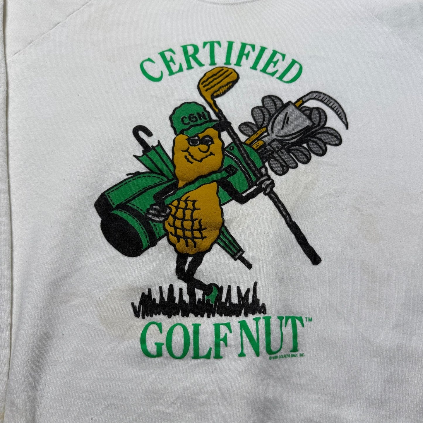 Vintage 80s Certified Golf Nut Peanut Crewneck Raglan Sweatshirt USA Made - XL