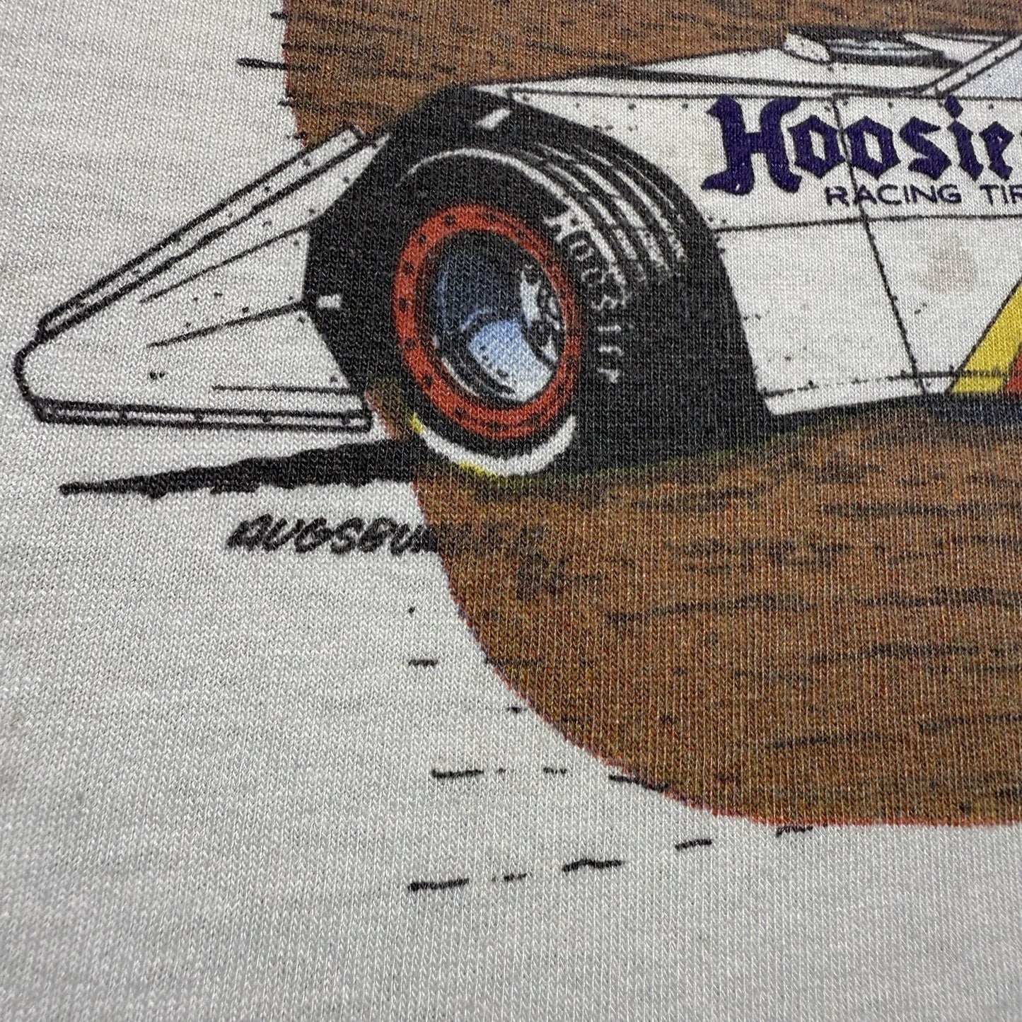 Vintage 80s Hoosier Automotive Champion Outlaw Racing Team Tires Shirt - Medium
