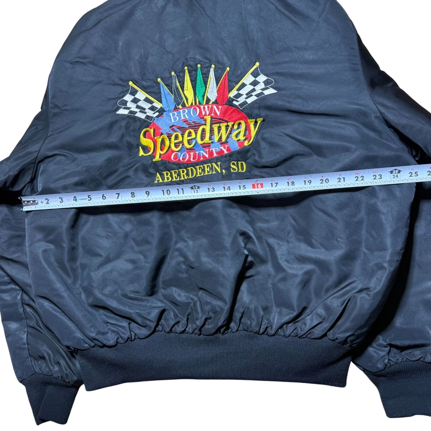 Vintage 1996 Brown County Speedway Aberdeen SD Satin Bomber Jacket USA - Large