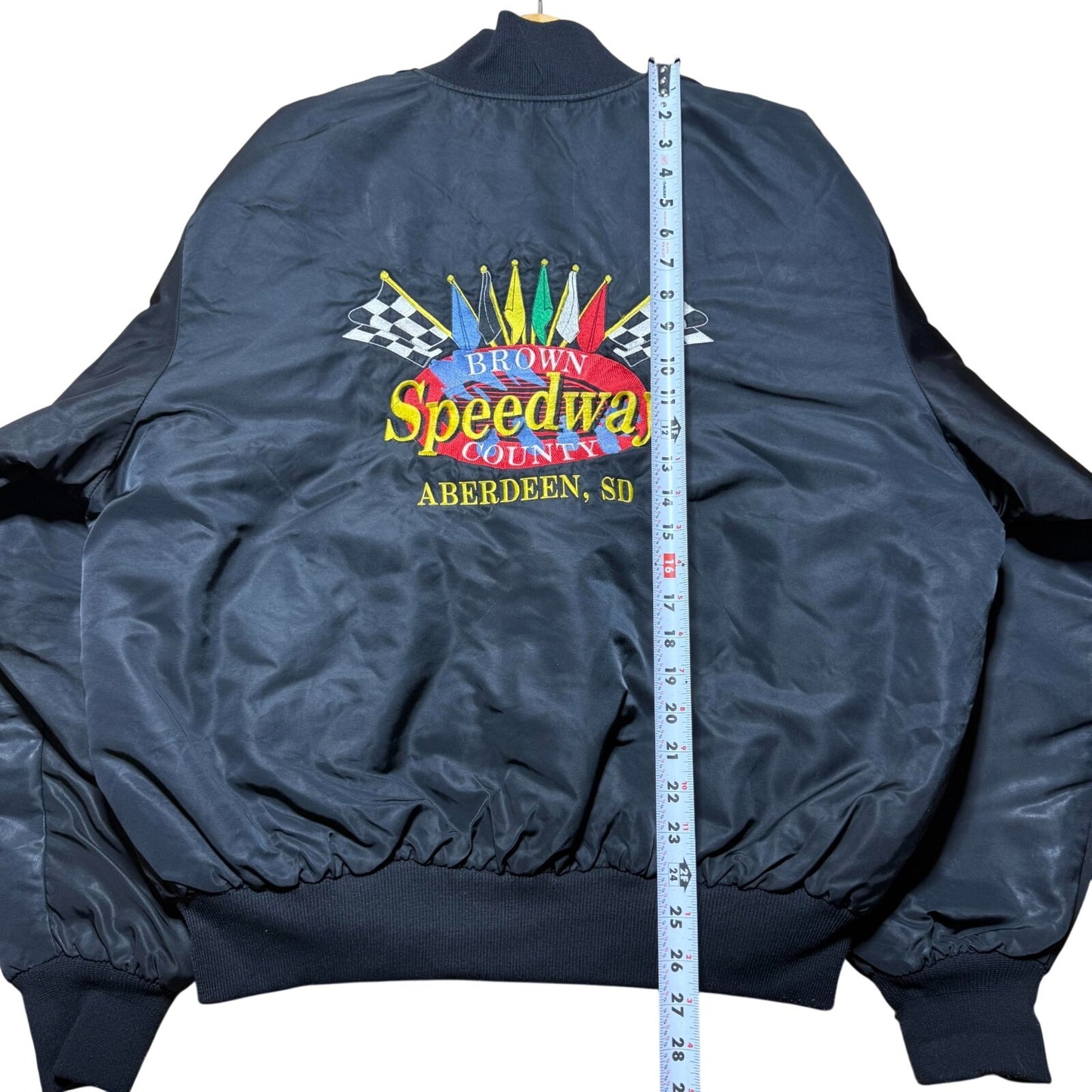 Vintage 1996 Brown County Speedway Aberdeen SD Satin Bomber Jacket USA - Large