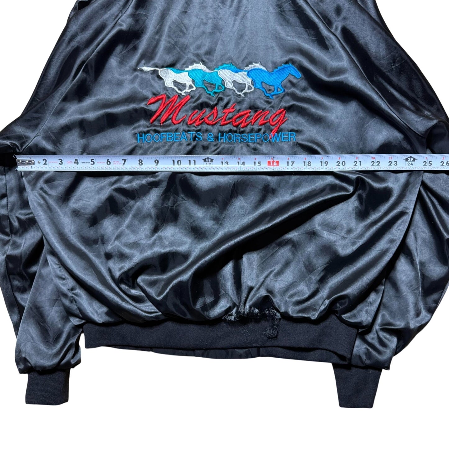Vintage 80s 90s Mustang Hoofbeats & Horsepower Racing Satin Bomber Jacket Large