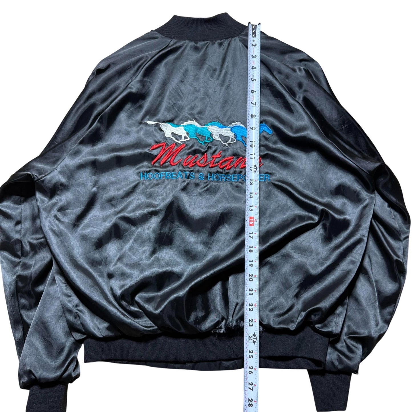 Vintage 80s 90s Mustang Hoofbeats & Horsepower Racing Satin Bomber Jacket Large
