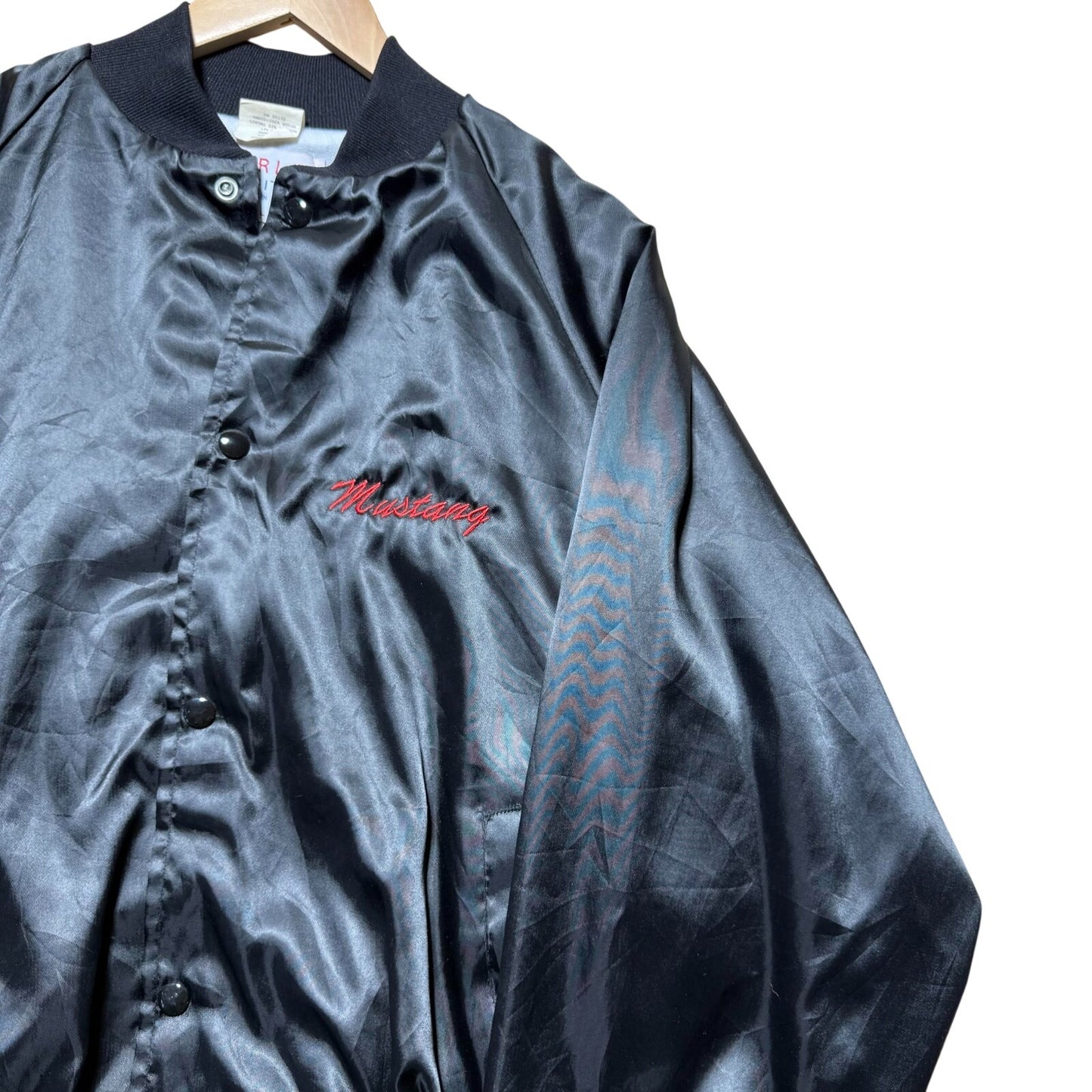 Vintage 80s 90s Mustang Hoofbeats & Horsepower Racing Satin Bomber Jacket Large