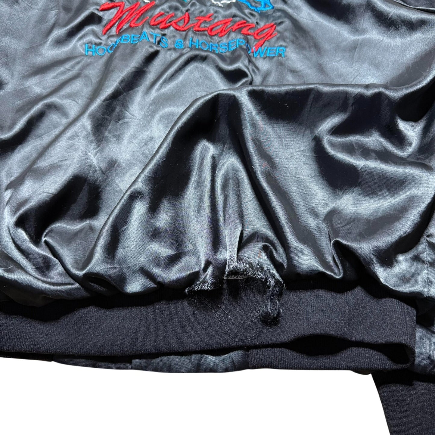 Vintage 80s 90s Mustang Hoofbeats & Horsepower Racing Satin Bomber Jacket Large
