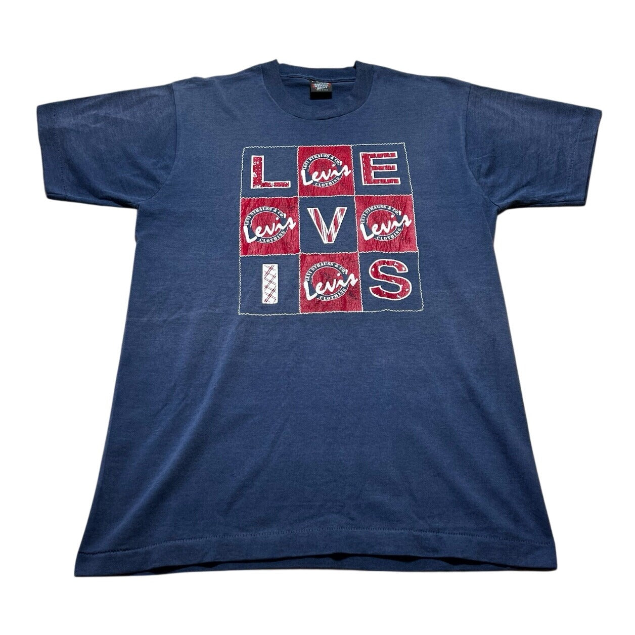 Vintage 90s Levi’s Denim Tic Tac Toe Game Shirt Size Large Distressed Faded