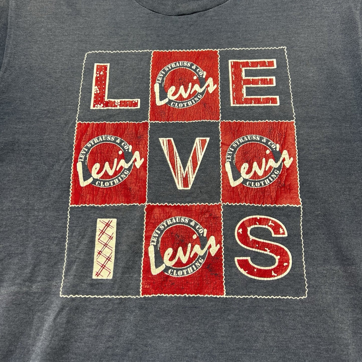 Vintage 90s Levi’s Denim Tic Tac Toe Game Shirt Size Large Distressed Faded