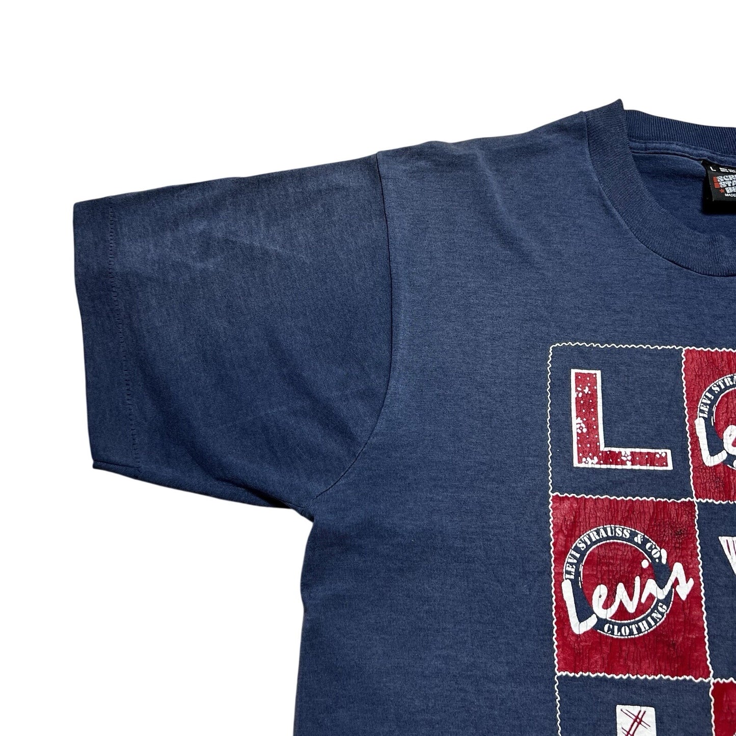 Vintage 90s Levi’s Denim Tic Tac Toe Game Shirt Size Large Distressed Faded