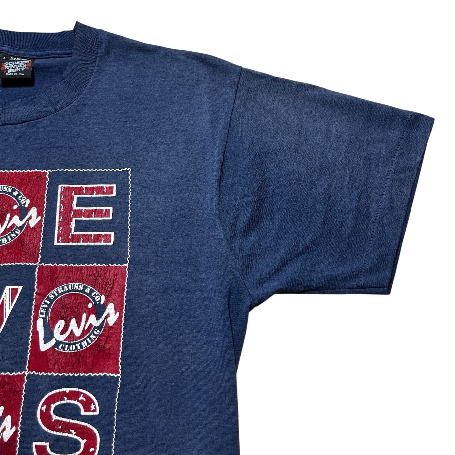 Vintage 90s Levi’s Denim Tic Tac Toe Game Shirt Size Large Distressed Faded