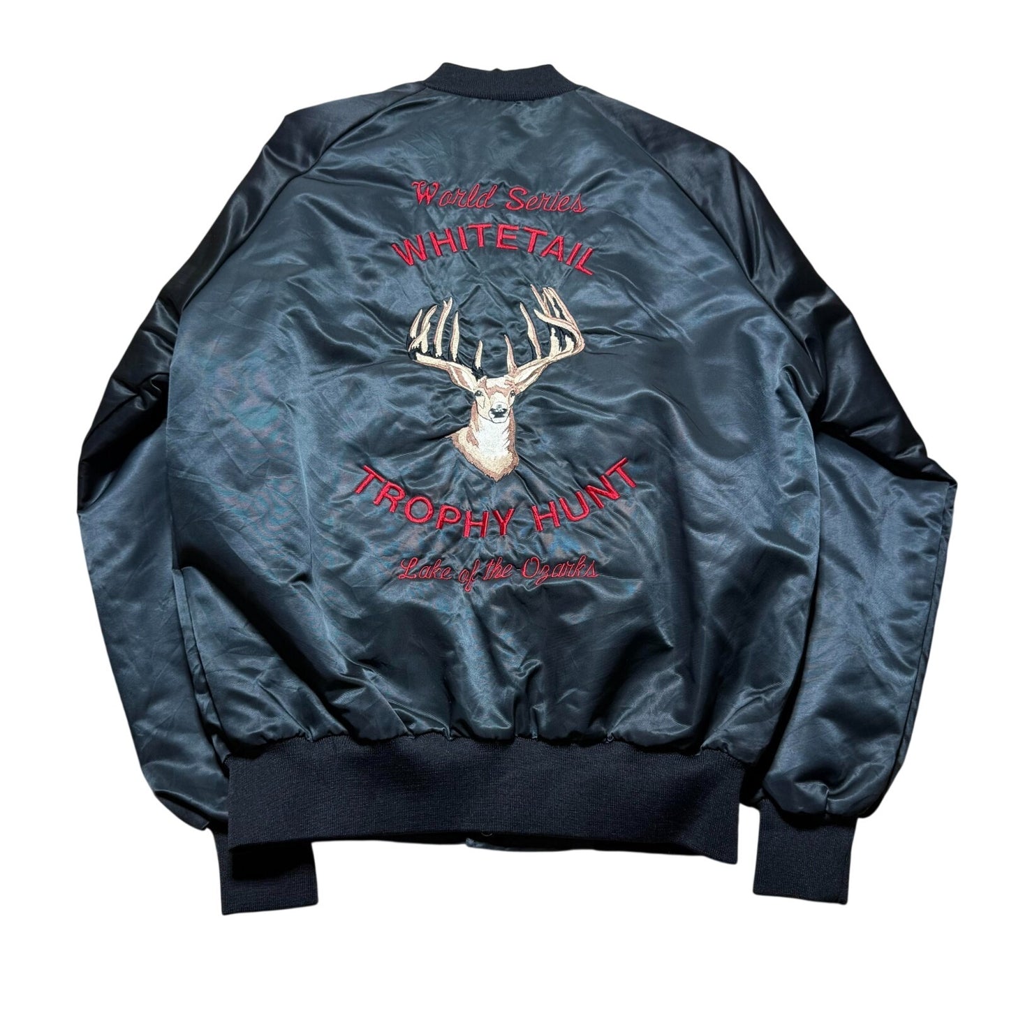 Vintage 80s Joanne World Series Deer Whitetail Trophy Hunt Bomber Jacket Large
