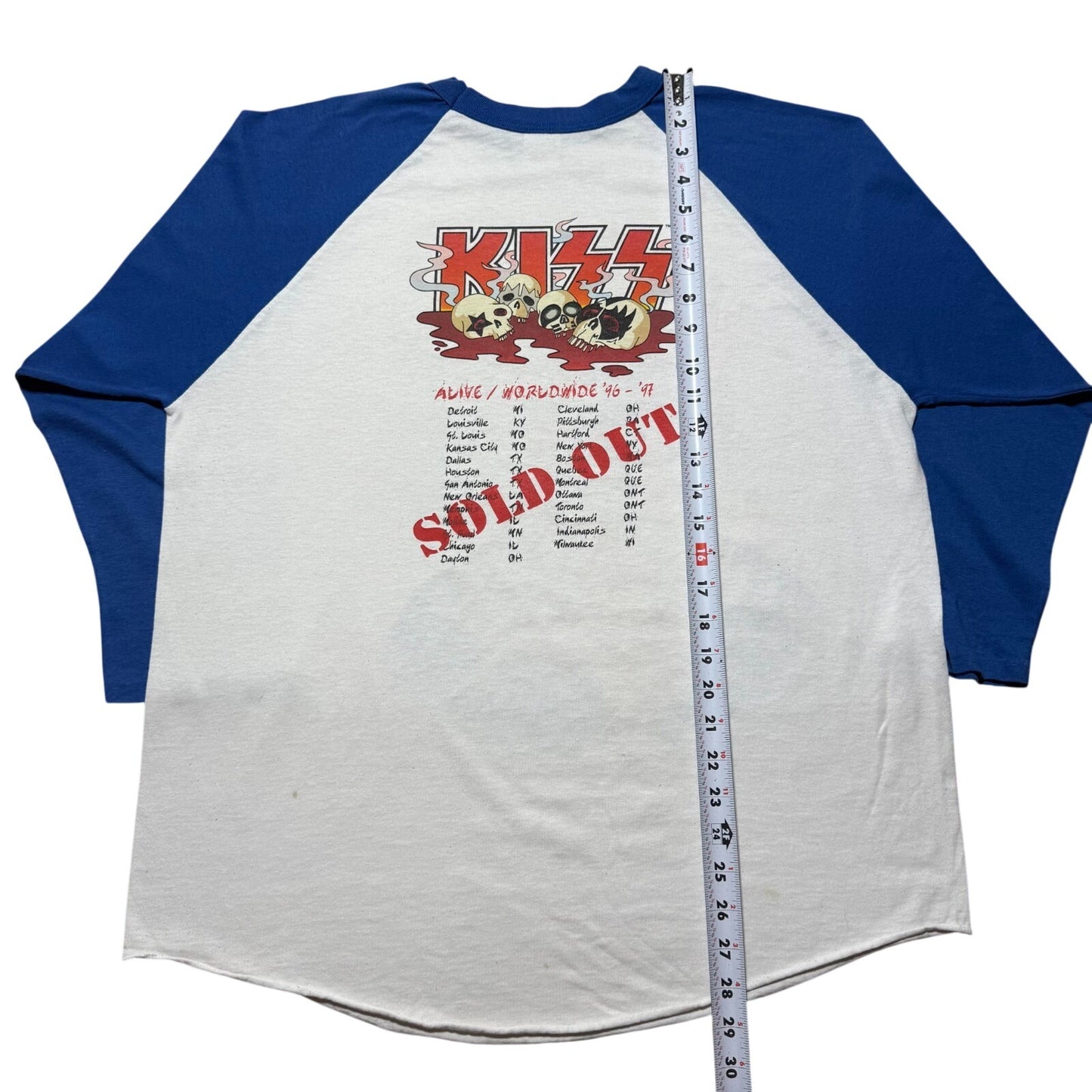 Vintage 1996 Kiss Alive Worldwide 96-97 Reunion Tour Concert Raglan Shirt USA XL