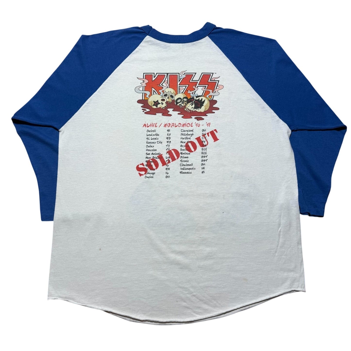 Vintage 1996 Kiss Alive Worldwide 96-97 Reunion Tour Concert Raglan Shirt USA XL