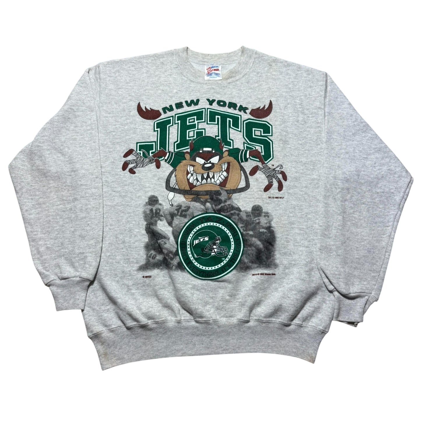 Vintage 1992 New York Jets NFL Taz Looney Tunes Crewneck Sweatshirt USA - Large