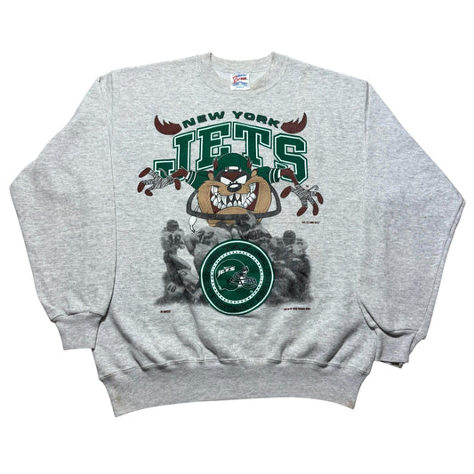 Vintage 1992 New York Jets NFL Taz Looney Tunes Crewneck Sweatshirt USA - Large