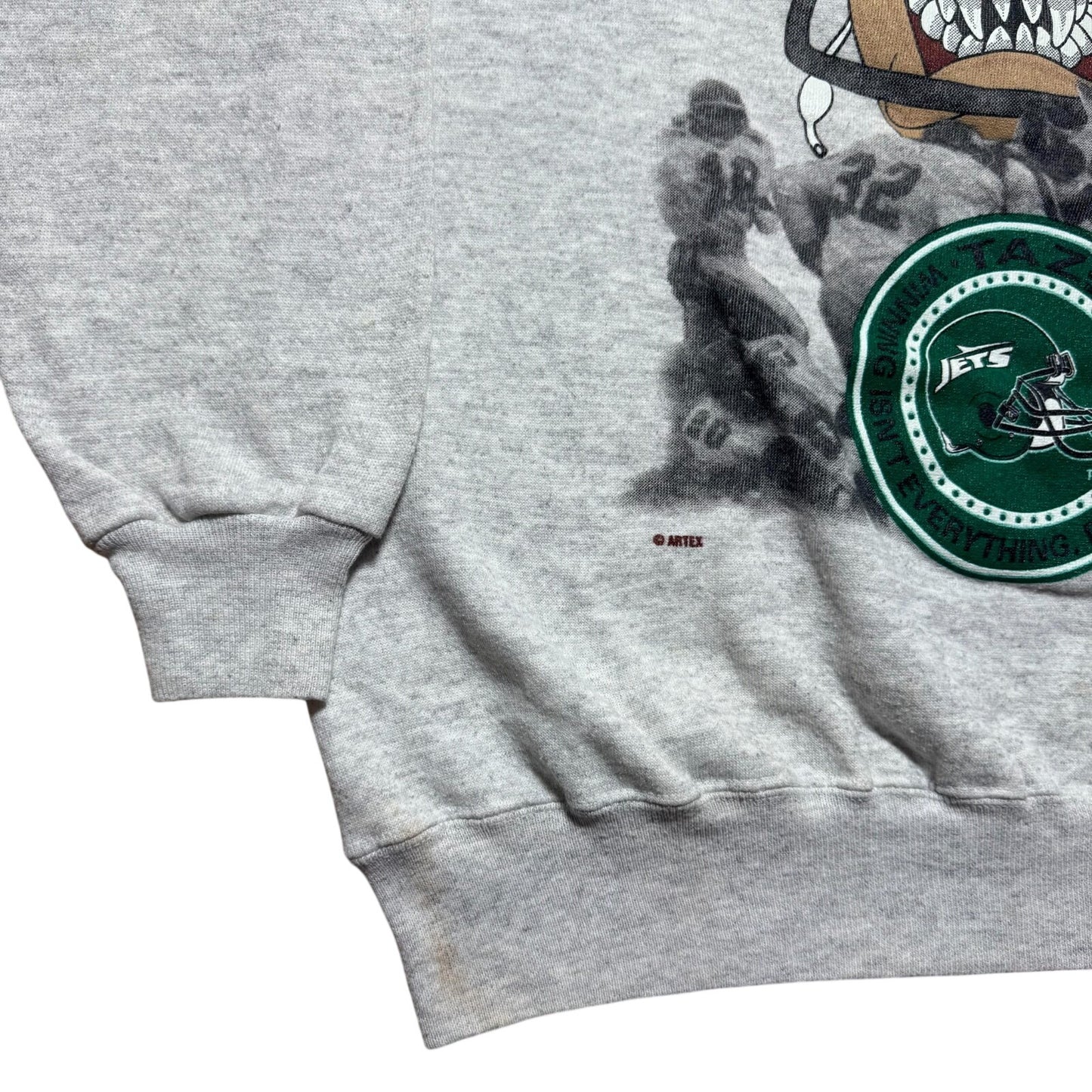 Vintage 1992 New York Jets NFL Taz Looney Tunes Crewneck Sweatshirt USA - Large