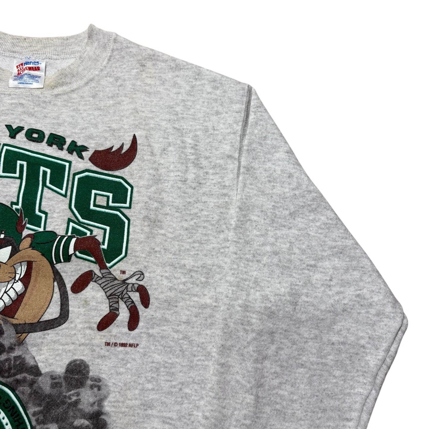 Vintage 1992 New York Jets NFL Taz Looney Tunes Crewneck Sweatshirt USA - Large