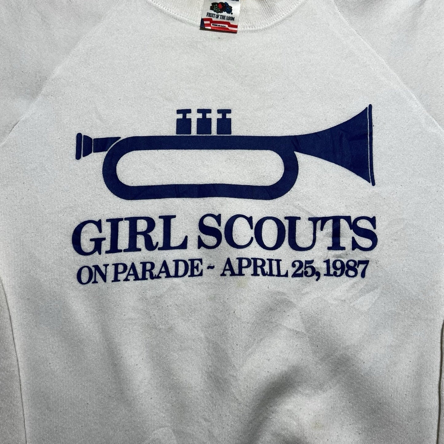 Vintage 80s Girl Scouts On Parade Sweatshirt Trumpet Band Graphic Size Medium