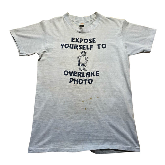Vintage 70s Hanes Expose Yourself To Overlake Photo Thrashed Faded Shirt Medium