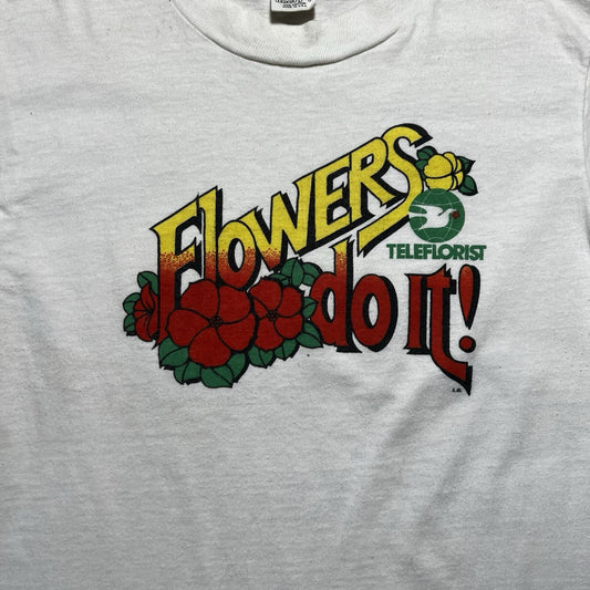 True Vintage 70s Hanes Teleflorist Flowers Do It Single Stitch Shirt Size Small