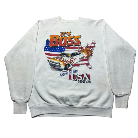 Vintage 1997 It's Boss USA Video Car Flag Crewneck Sweatshirt USA Made - Large
