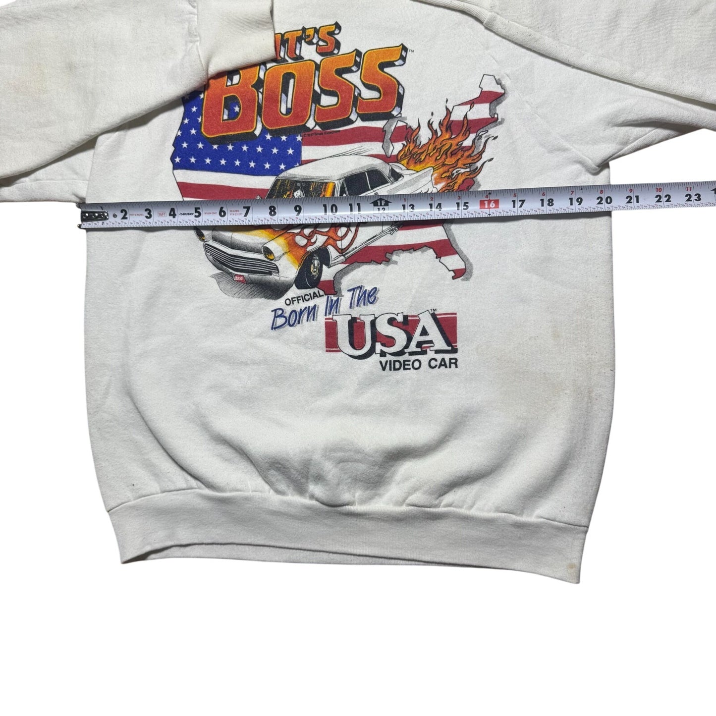 Vintage 1997 It's Boss USA Video Car Flag Crewneck Sweatshirt USA Made - Large