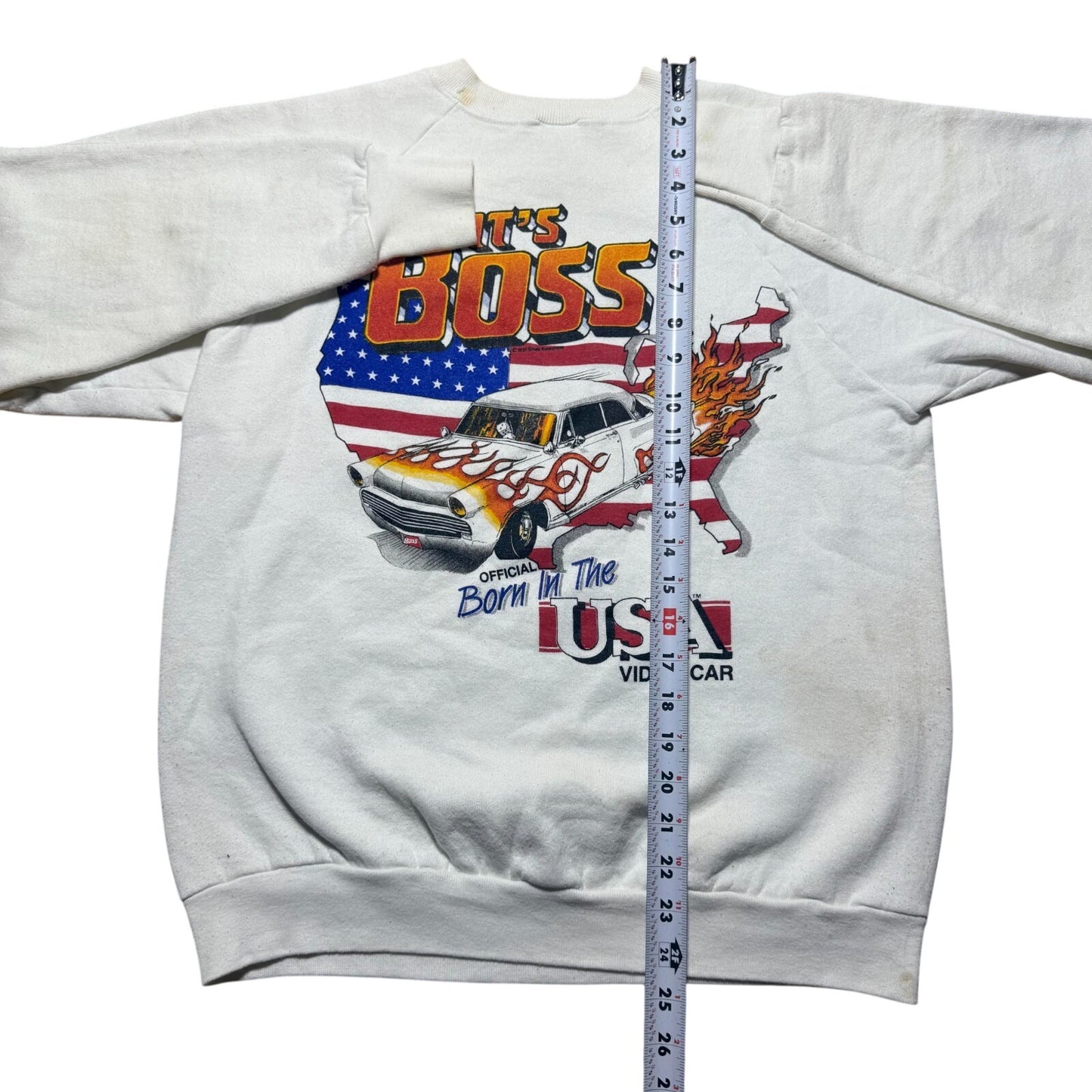 Vintage 1997 It's Boss USA Video Car Flag Crewneck Sweatshirt USA Made - Large