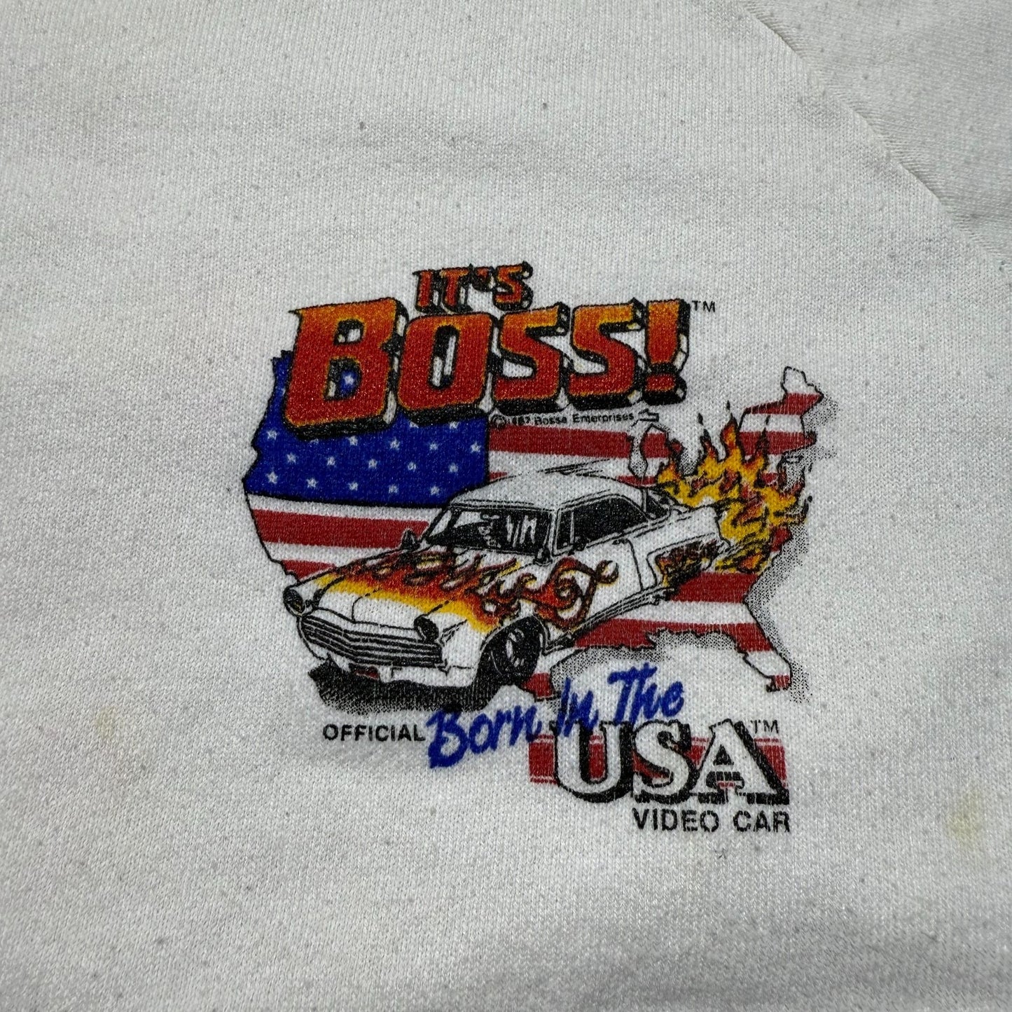 Vintage 1997 It's Boss USA Video Car Flag Crewneck Sweatshirt USA Made - Large