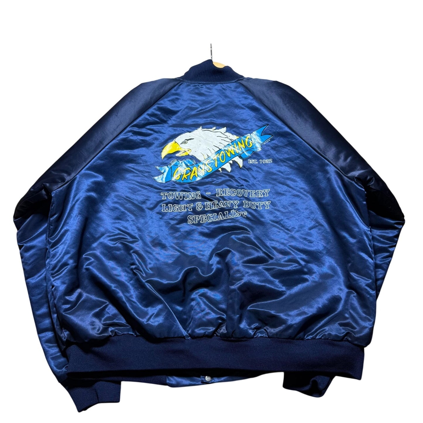 Vintage 90s Grays Towing Light & Heavy Duty Eagle Satin Bomber Jacket Men's XXL