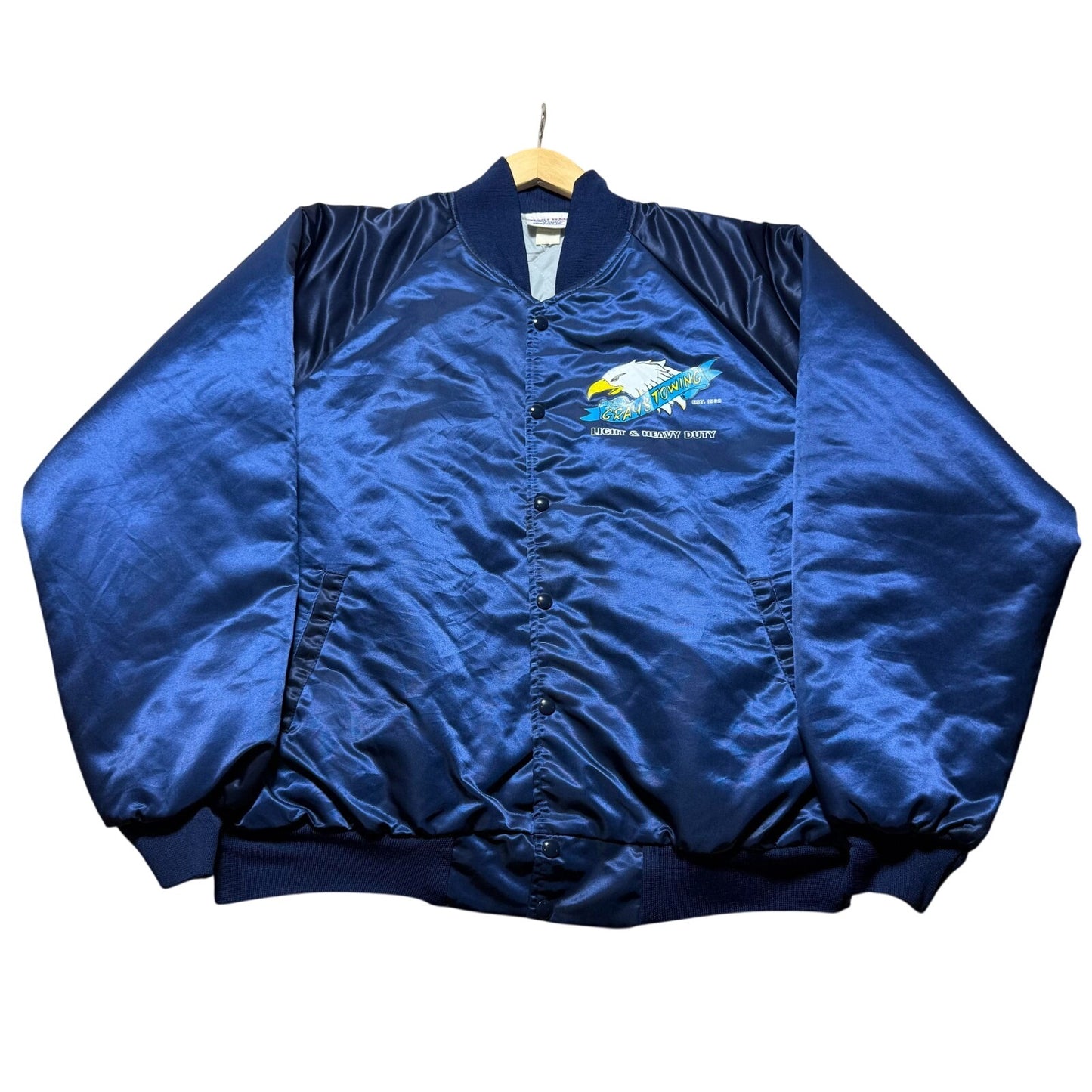 Vintage 90s Grays Towing Light & Heavy Duty Eagle Satin Bomber Jacket Men's XXL