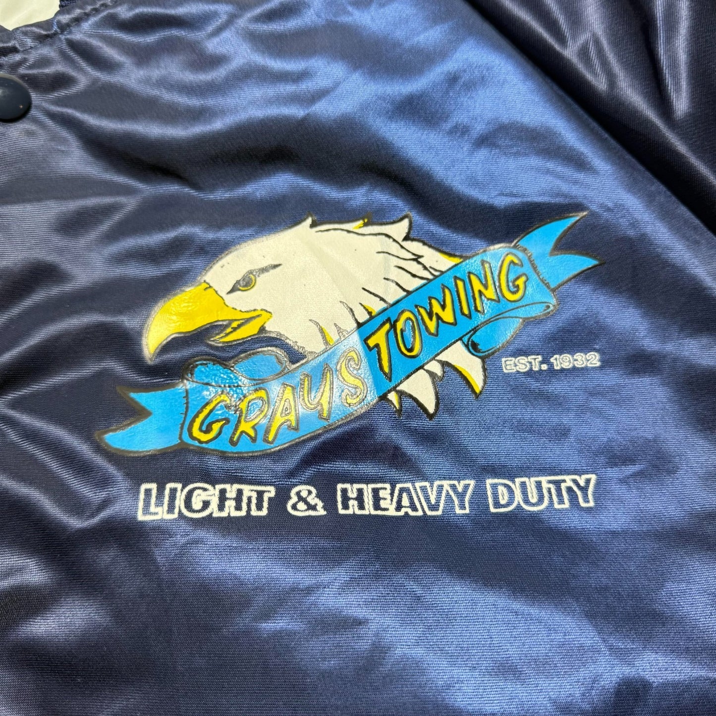 Vintage 90s Grays Towing Light & Heavy Duty Eagle Satin Bomber Jacket Men's XXL