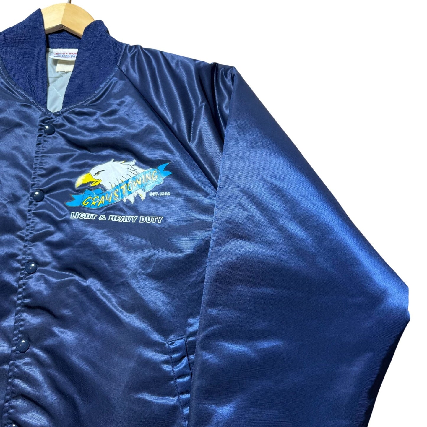 Vintage 90s Grays Towing Light & Heavy Duty Eagle Satin Bomber Jacket Men's XXL